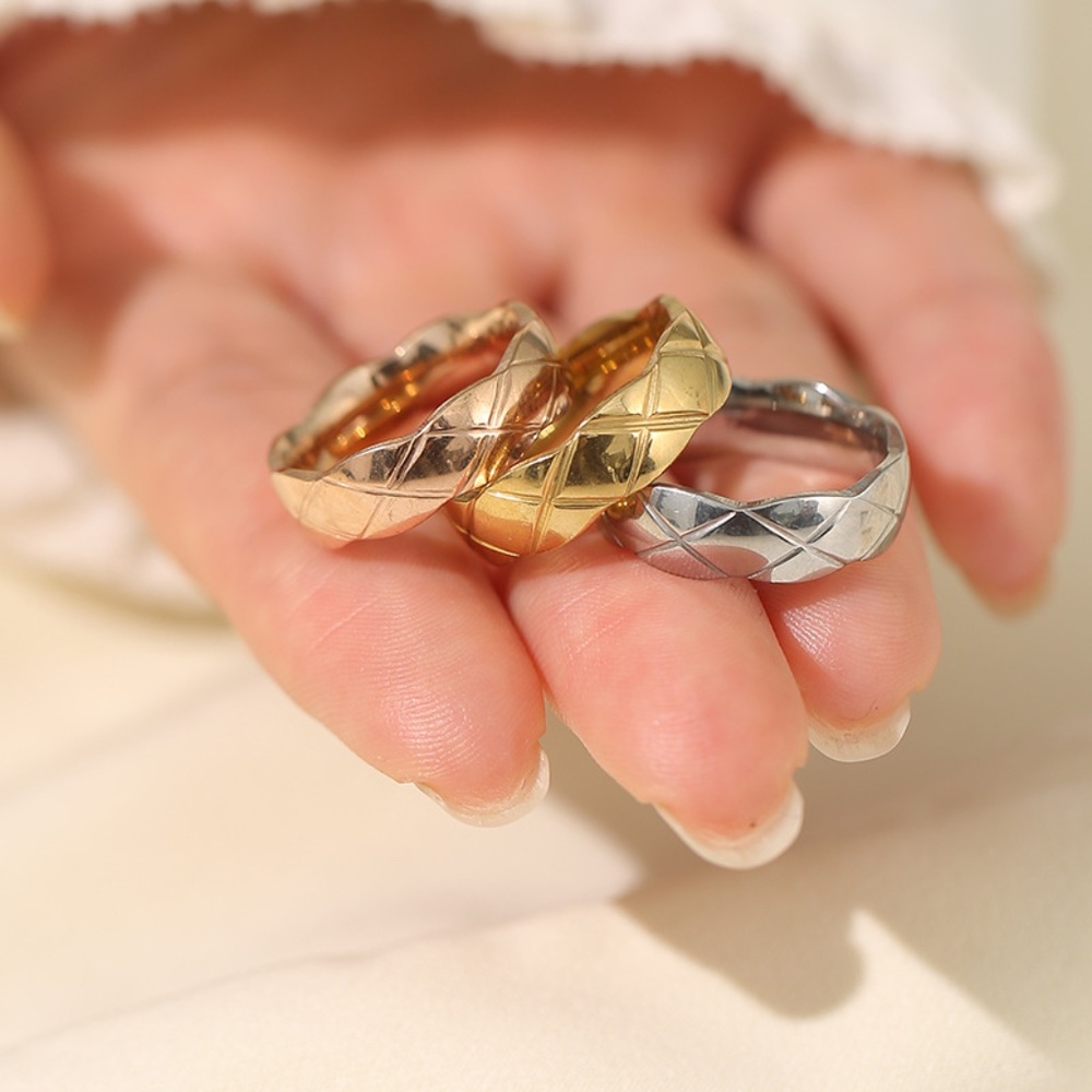 Quilted Rings in Rose Gold Silver or Gold - Choose Color Size 6 7 or 8